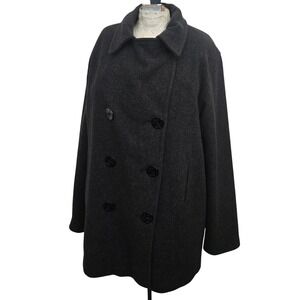 Vintage J. Percy Peacoat Womens M 100% Merino Wool Gray Double Breasted Made USA